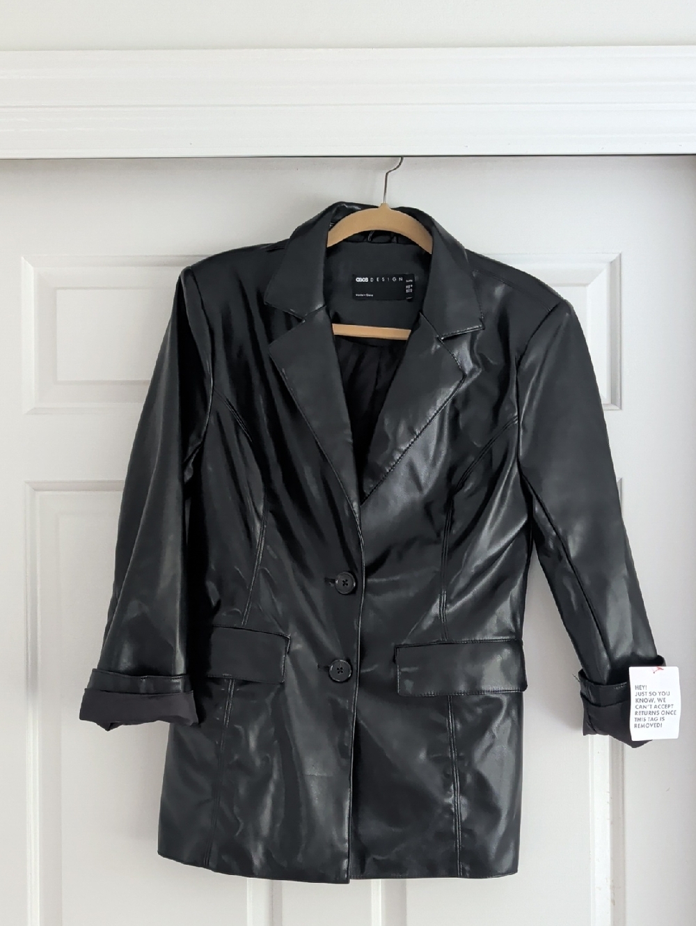 NWT Asos Design Petite Faux Leather Black Blazer Jacket